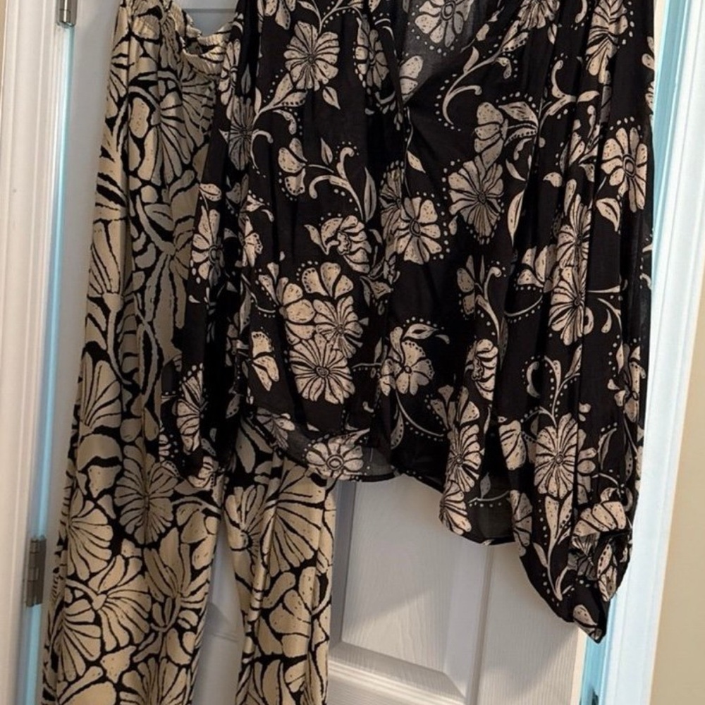 Z Supply Black and Cream Floral Jumpsuit